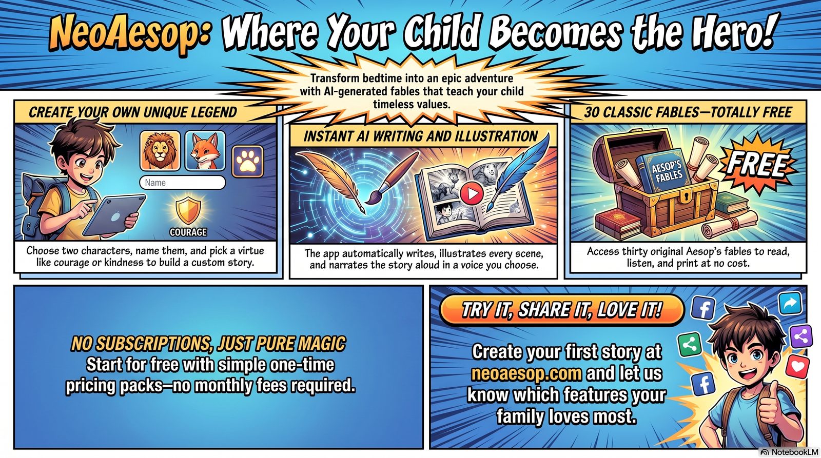Neo-Aesop: where your child becomes the hero infographic